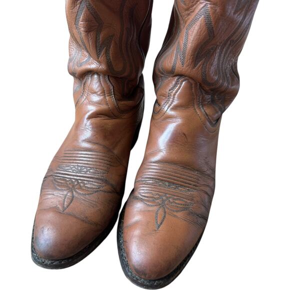 LUCCHESE 2000 Harrison Brown Cowhide Leather Cowboy Boots 9D - Picture 9 of 16